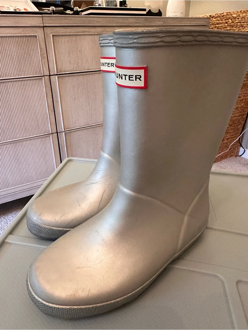 Hunter Kids Metallic Silver Rain Boots